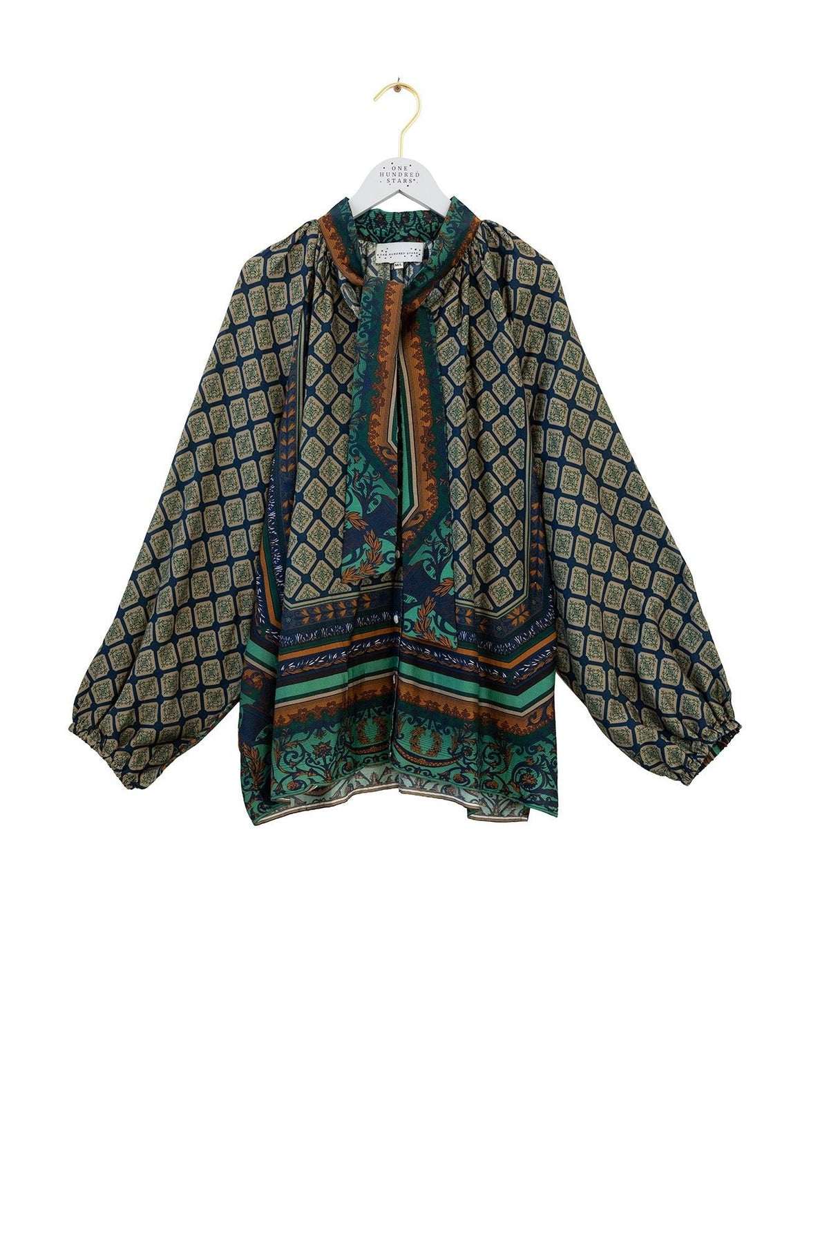One Hundred Stars Amulet Emerald Pussybow Blouse