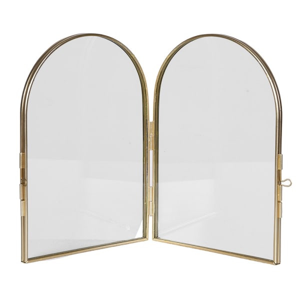 Two-panel mirror with gold frame on a white background