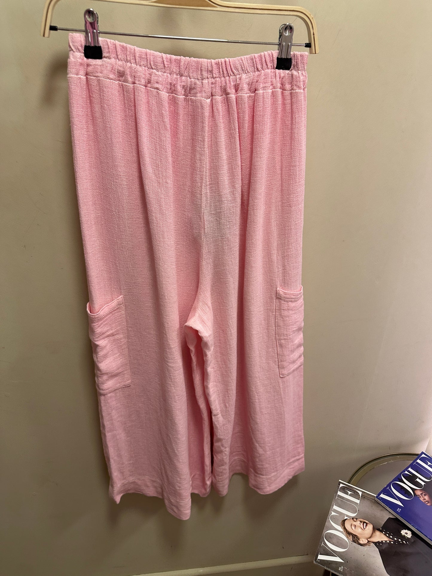Harper Cropped linen mix trouser with side pockets Peony Pink