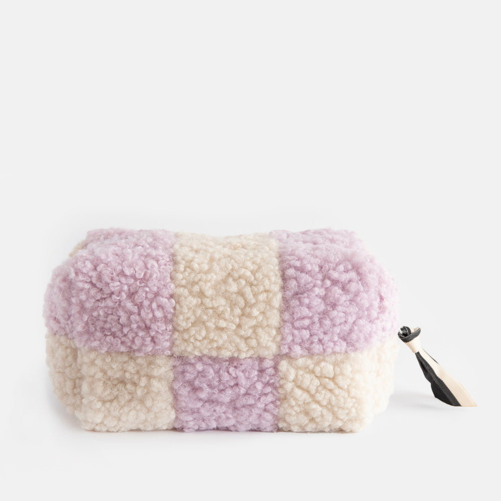Caroline Gardner Lilac/Cream Check Borg Cube Cosmetic Bag