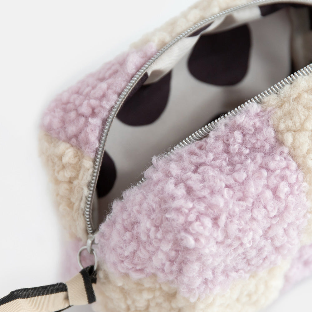 Caroline Gardner Lilac/Cream Check Borg Cube Cosmetic Bag