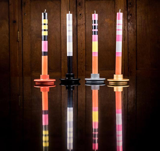 BCS striped candles x4 orange jet sulphur, 4 per pack