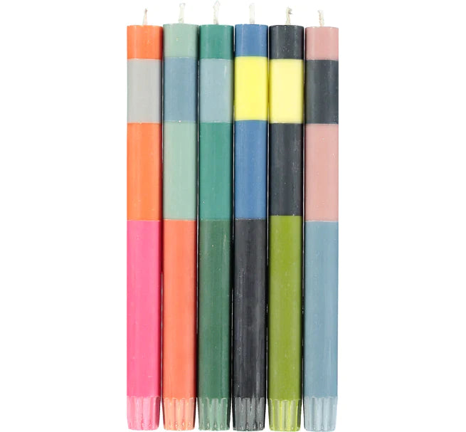 6 Abstract Striped Dinner Candles
