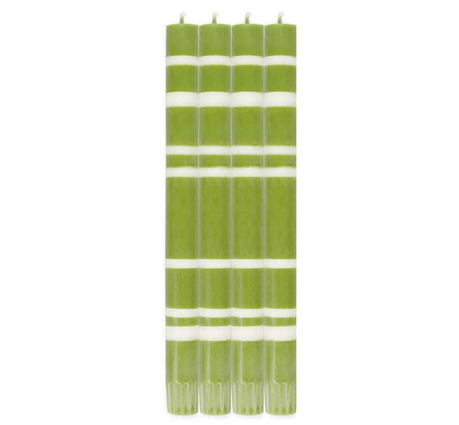 BCS 2 Striped Pistachio Green & Pearl Eco Dinner Candles, Pack Of 4