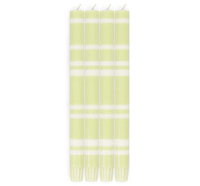 BCS 2 Striped Eau De Nil & Pearl Eco Dinner Candles, Pack Of 4