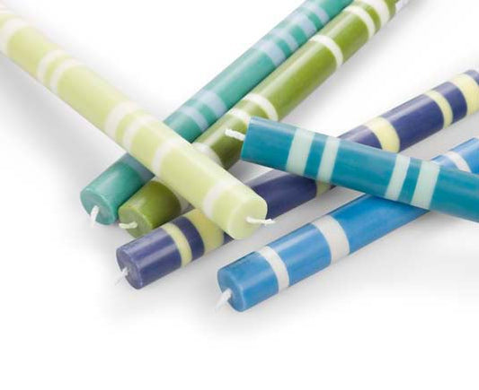 BCS 2 Striped Pistachio Green & Pearl Eco Dinner Candles, Pack Of 4