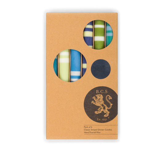 BCS 2 Striped Mixed Cools, Eco Dinner Candles, Pack Of 6