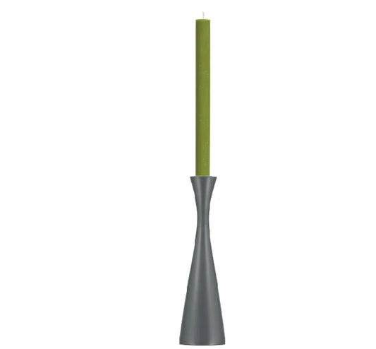 Grey Wooden Candle Holder with olive green candle