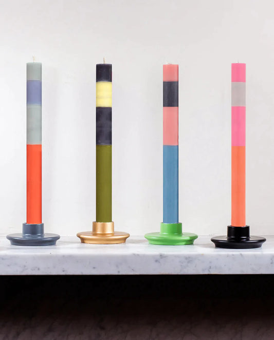 Abstract Striped Dinner Candles x 4 in candle holders