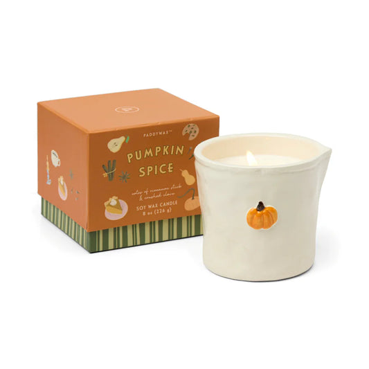 Bistro 8oz Printed White Ceramic Candle with Box - Pumpkin Spice