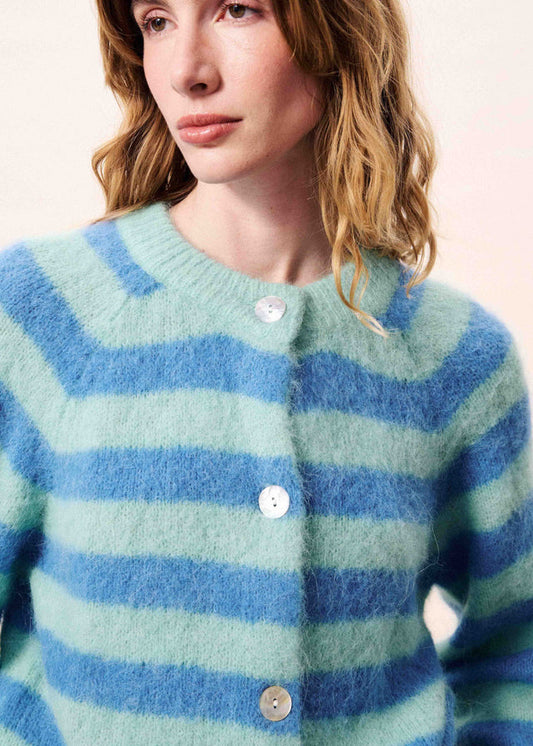 FRNCH Azur Cardigan in Blue & Green Stripe