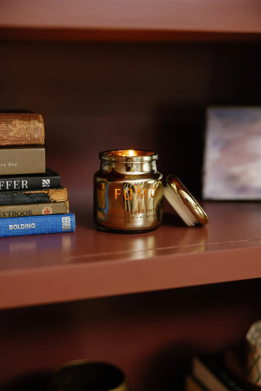 Chrome 2.5oz Gold Metallic Fumo Etched Glass Candle - Smoldering Embers