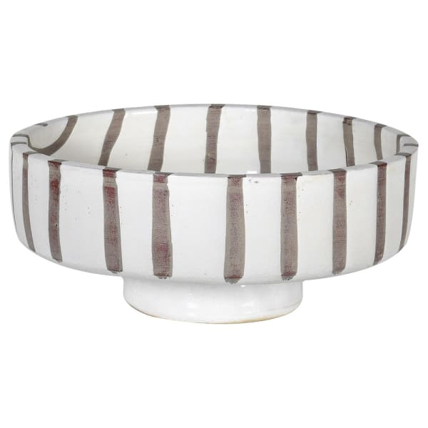White & Taupe Stripe Ceramic Bowl