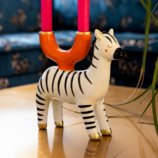 Hand-Painted Zebra Ceramic Candle Holder