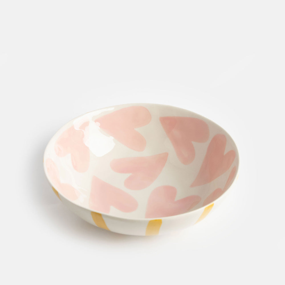 Caroline Gardner BlPink Hearts Stoneware Bowl