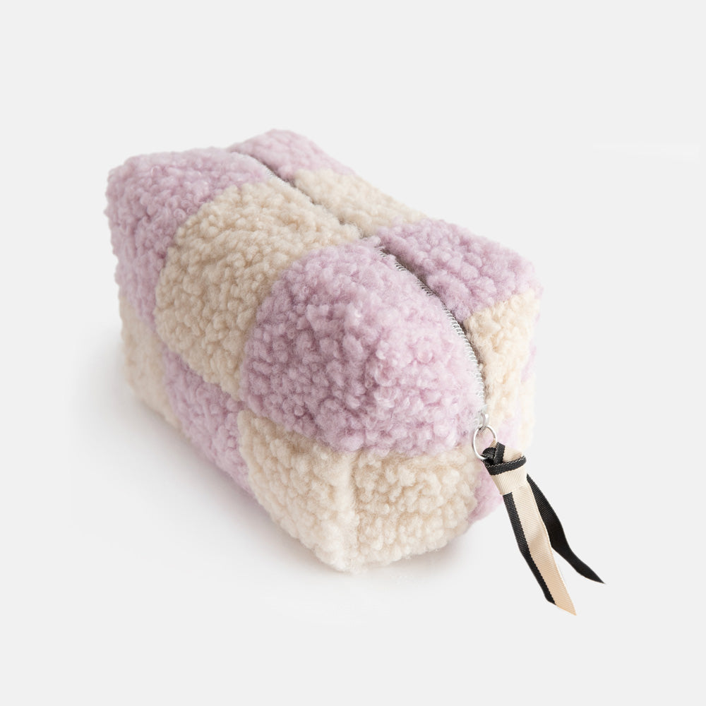 Caroline Gardner Lilac/Cream Check Borg Cube Cosmetic Bag