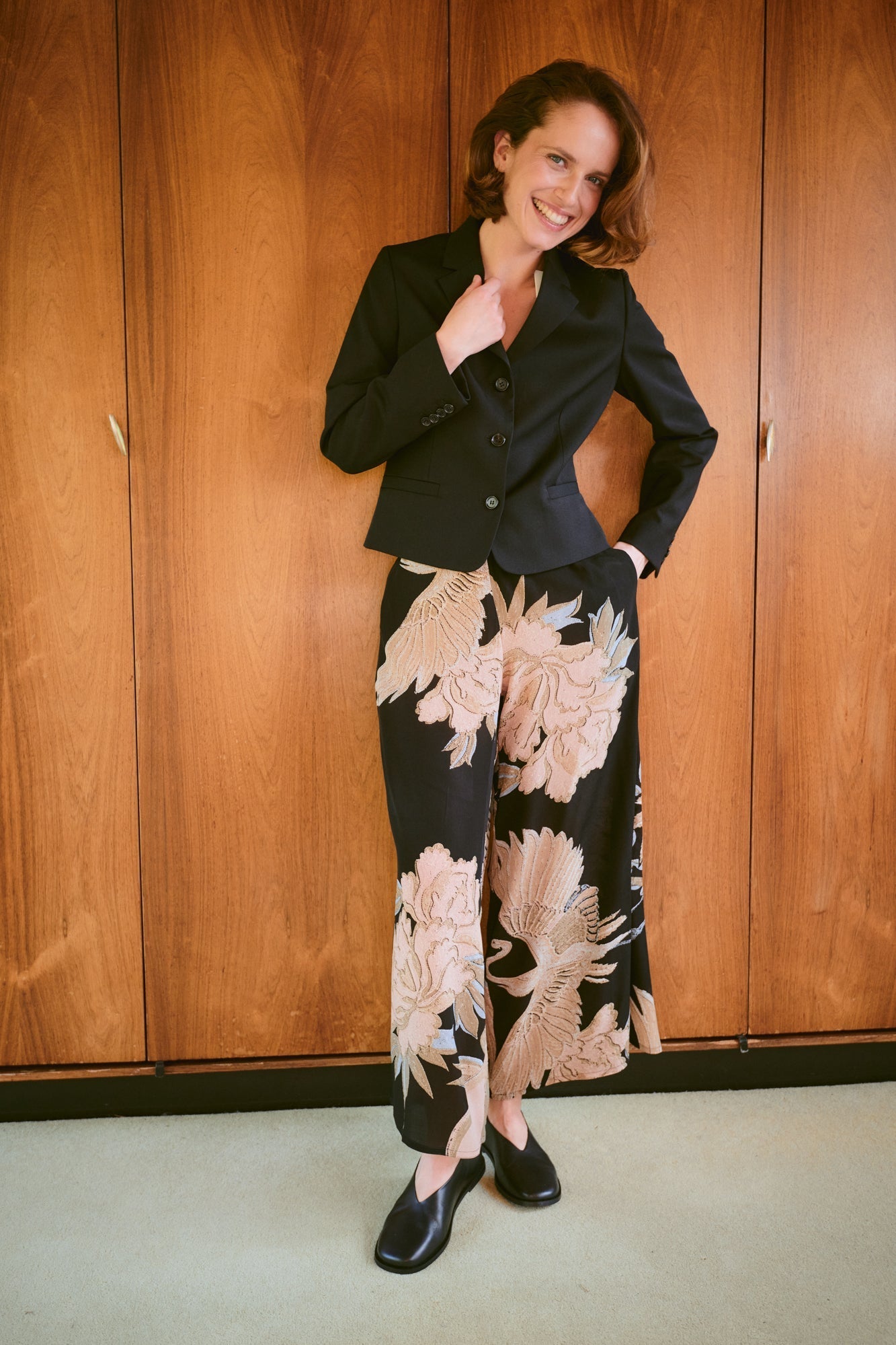 One Hundred Stars Crane Black Crepe Palazzo Pant