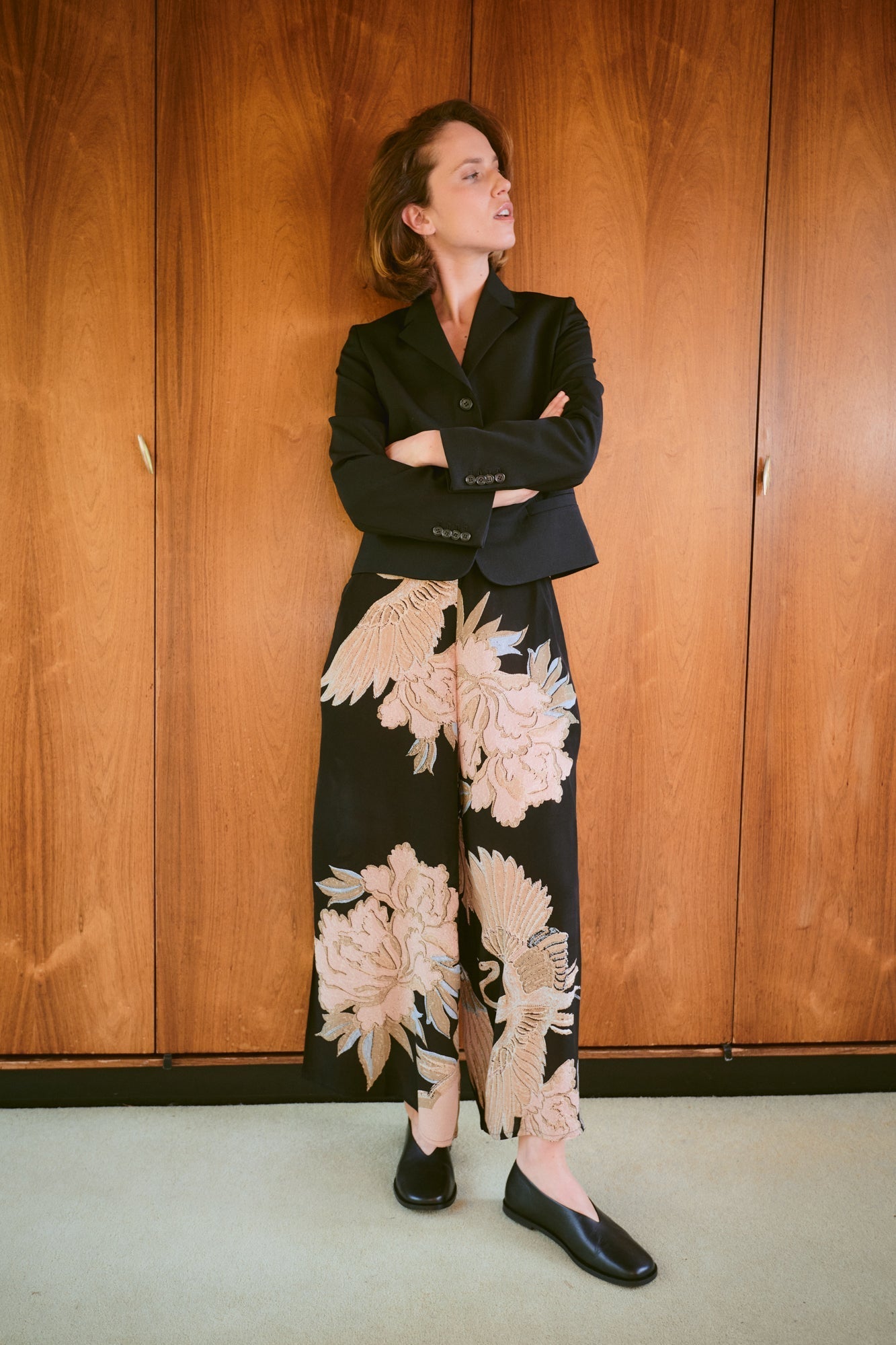 One Hundred Stars Crane Black Crepe Palazzo Pant