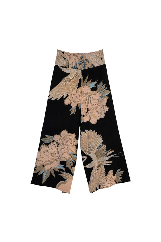 One Hundred Stars Crane Black Crepe Palazzo Pant