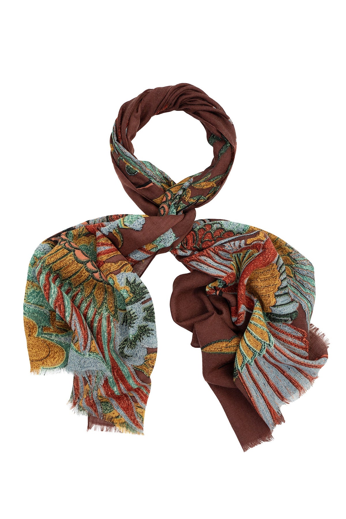 One Hundred Stars Crane Brown Wool Scarf