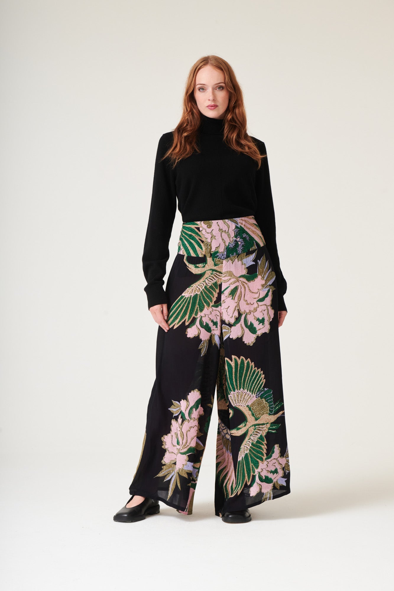One Hundred Stars Crane Emerald Crepe Palazzo Pant