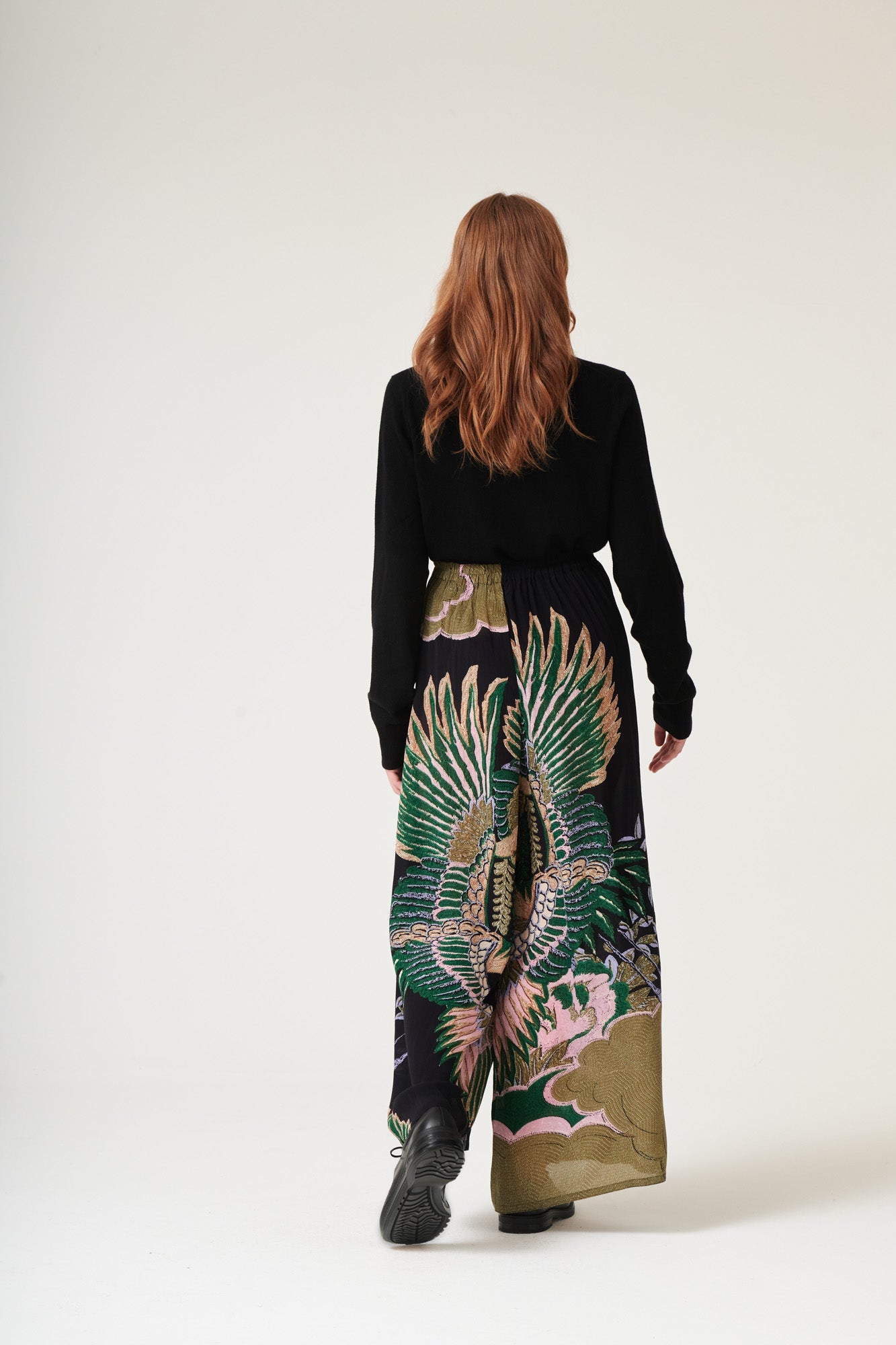 One Hundred Stars Crane Emerald Crepe Palazzo Pant
