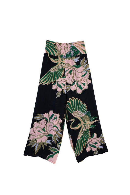 One Hundred Stars Crane Emerald Crepe Palazzo Pant