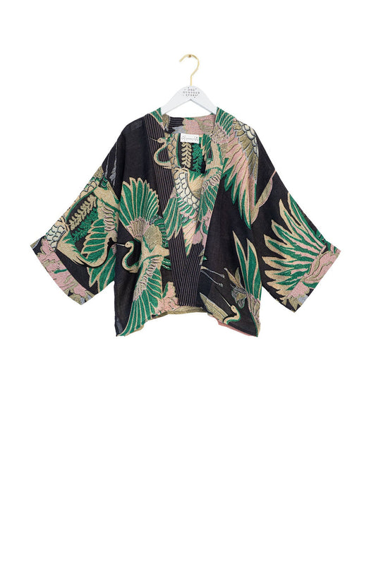 One Hundred Stars Crane Emerald Wool Kimono