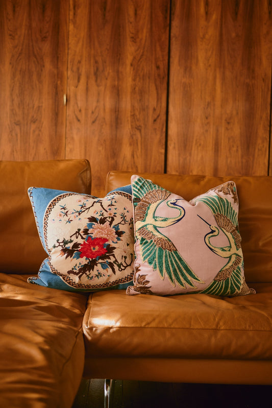 One Hundred Stars Crane Plaster Pink Velvet Cushion Cover