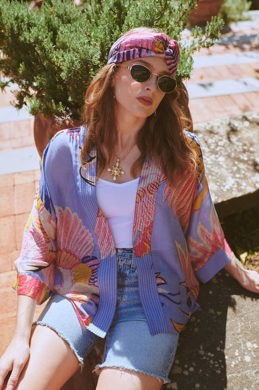 One Hundred Stars Crane Periwinkle Kimono