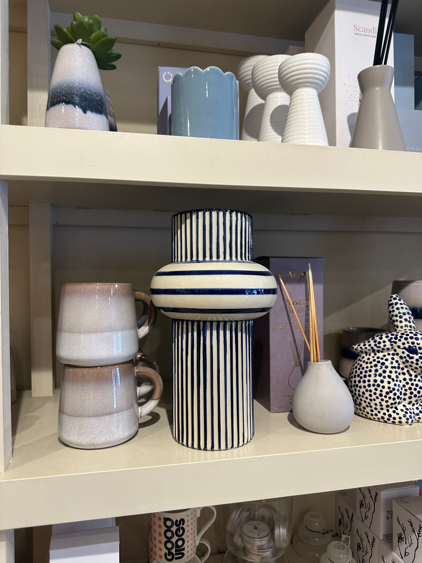 Blue and White Pinstripe Vase