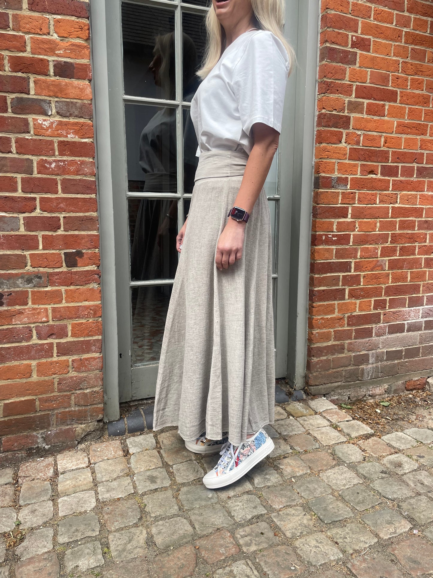Jersey Waist Linen Texture Skirt