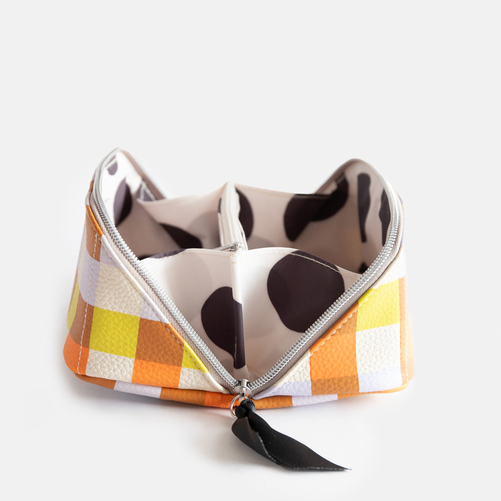 Caroline Gardner Multi Check Flat Lay Cosmetic Bag