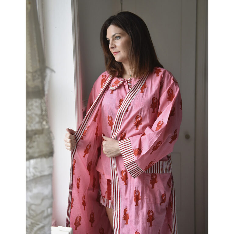 Powell Craft Pink & Red Lobster Print Dressing Gown