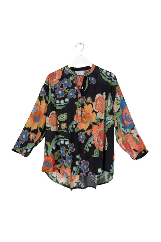 One Hundred Stars Woven Flower Black Darcy Shirt