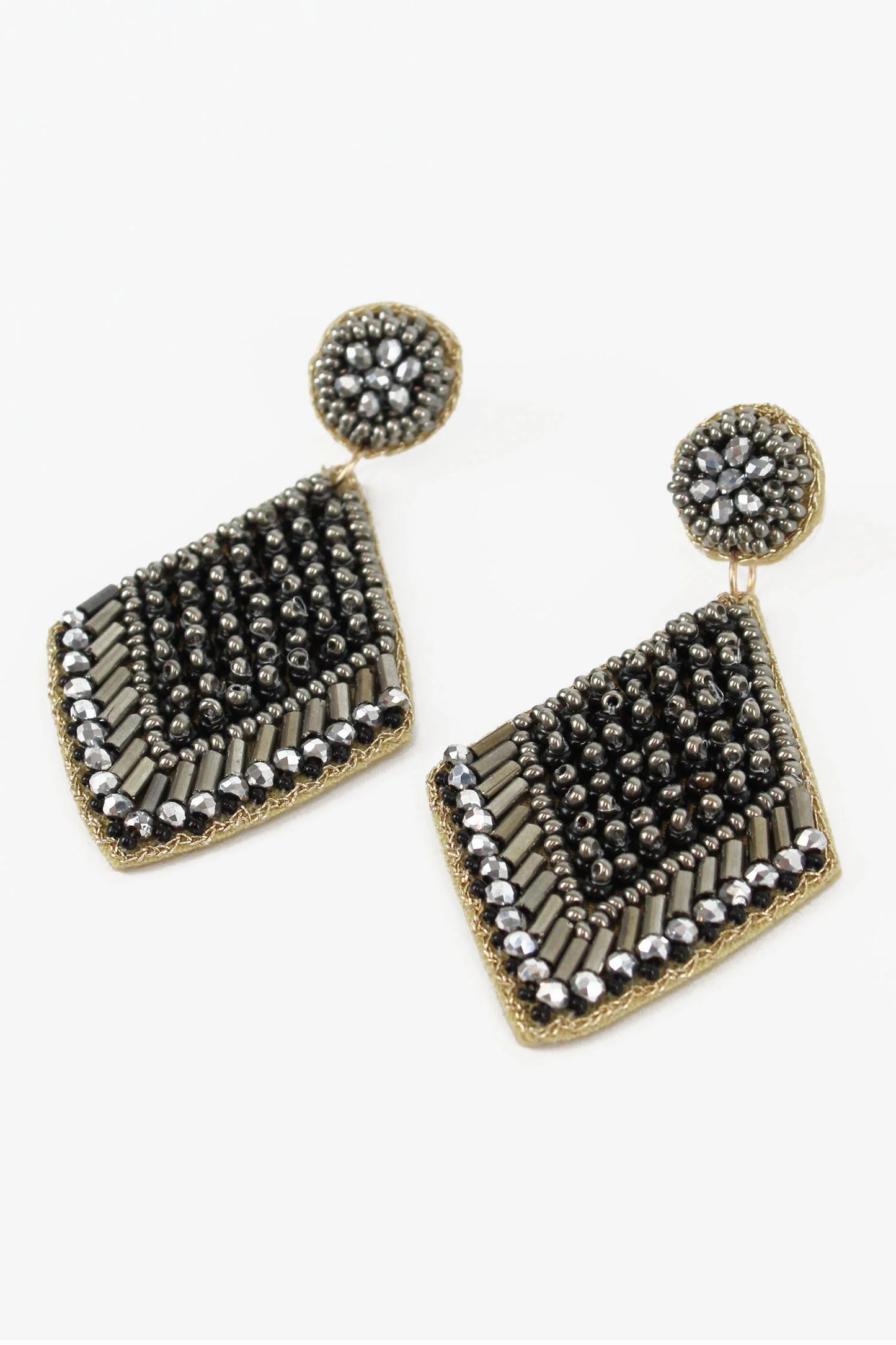 My Doris Silver Beaded Diamond drop Earrings