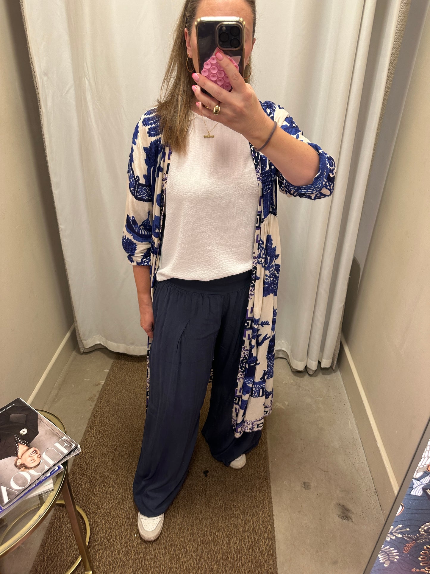 Bea Jersey Waist Soft Wide Leg Palazzo Trousers Navy