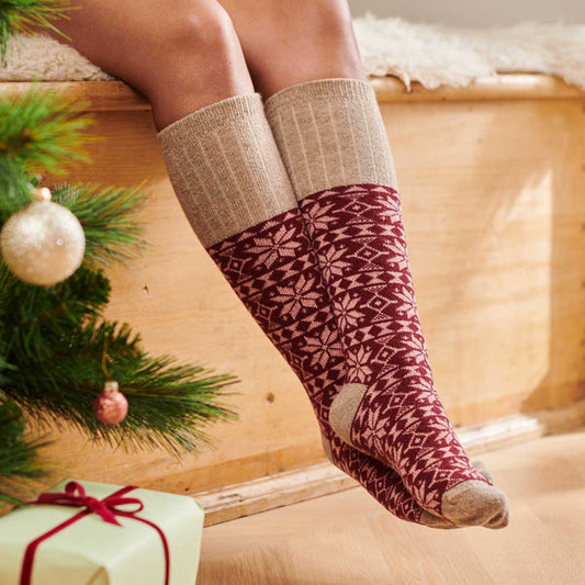 Catherine Tough - Women's Lambswool Boot / Long Socks : Fair isle - Plum