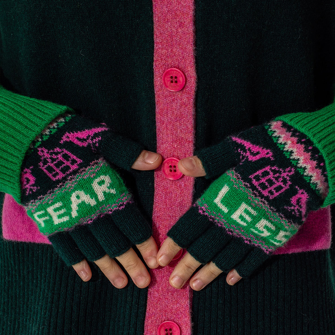 Black & Beech Fearless Fingerless Mittens in Forest Green