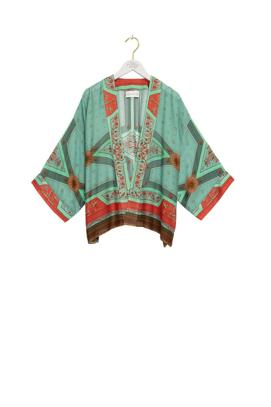 One Hundred Stars Fleur De Lys Aqua Kimono