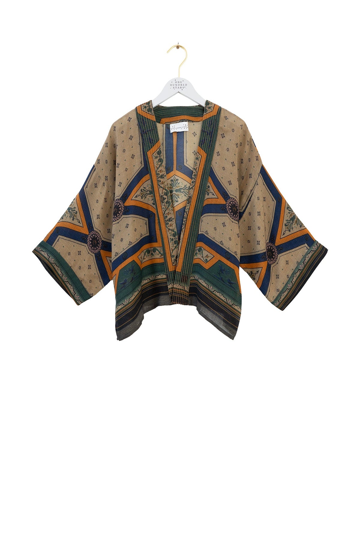 One Hundred Stars Fleur De Lys Sand Wool Kimono