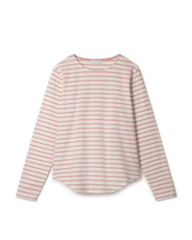 Chalk Fleur Stripe long sleeved t-shirt in dusky pink and white