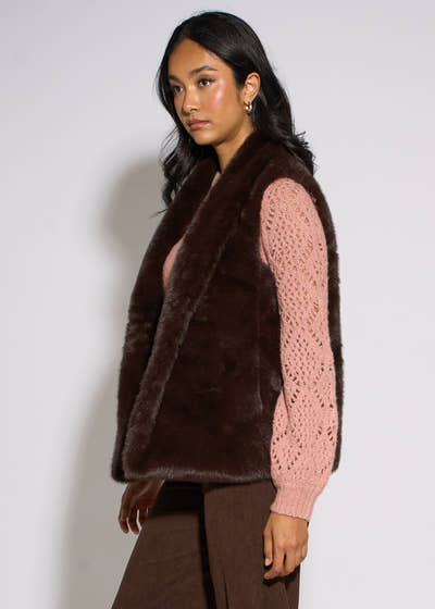 Gini London Brown Faux Fur Longline Gilet