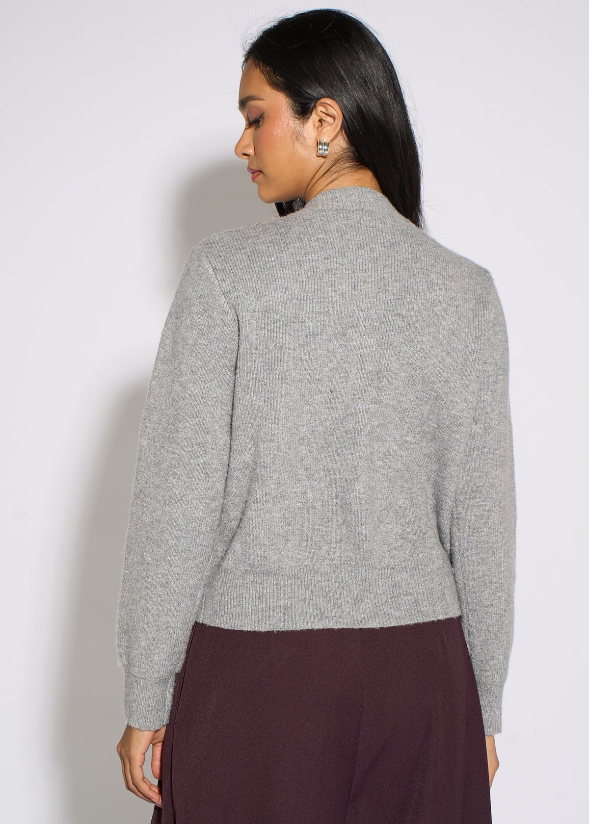 Gini London Grey Marl Diamante Embedded Knit Cardigan