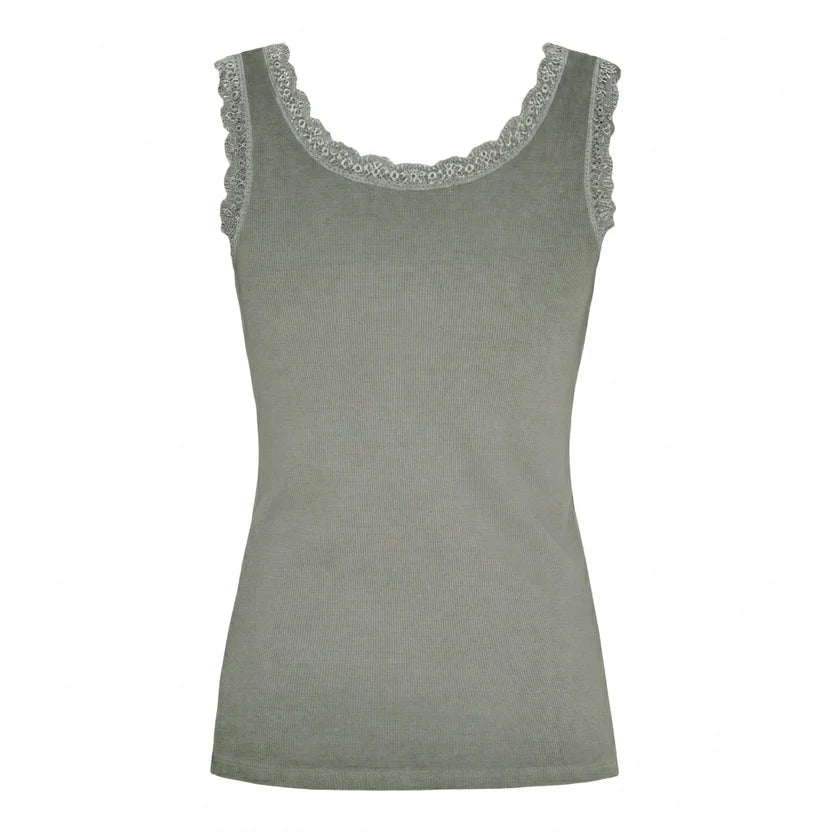 Marta Angeline lace vest top in Military khaki