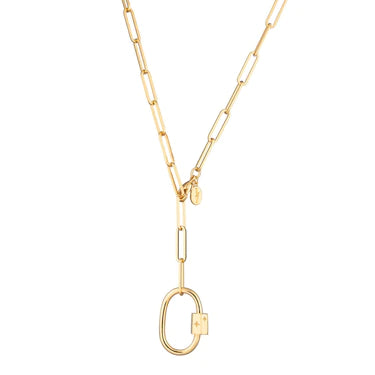 Oval Carabiner Long Link Gold Chain Necklace