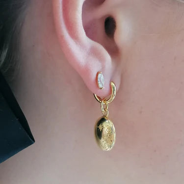 Celestial Locket Single Huggie Earrring - Gold Plated