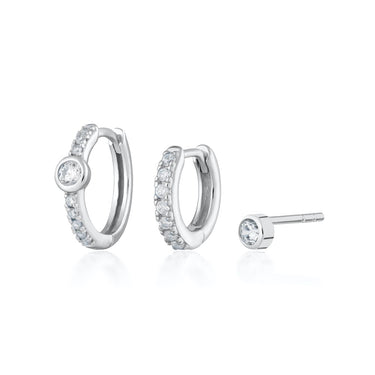 Hannah Martin Sparkling Bezel Set of 3 Earrings - Sterling Silver