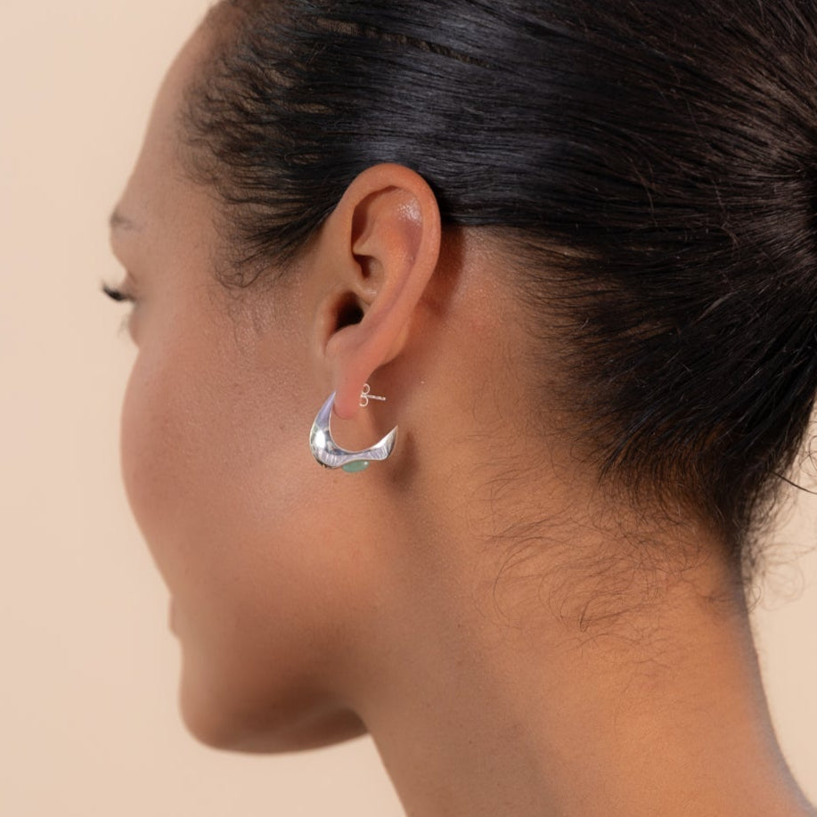 Vurchoo Jewellery Celeste Crescent Aventurine Hoop Silver