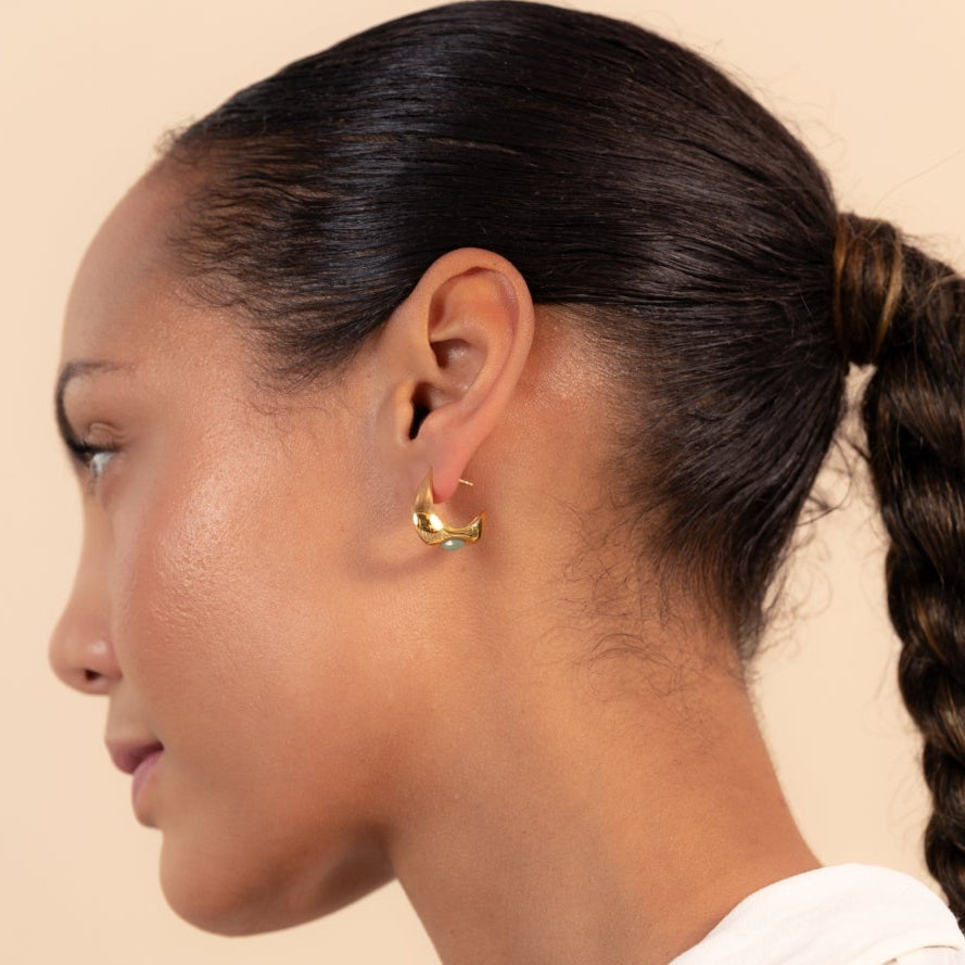 Vurchoo Jewellery Celeste Crescent Aventurine Hoop Gold